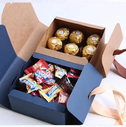 Multiple size Black White Kraft Paper Gift Box Package Wedding Party Favor Candy Boxes with Ribbon