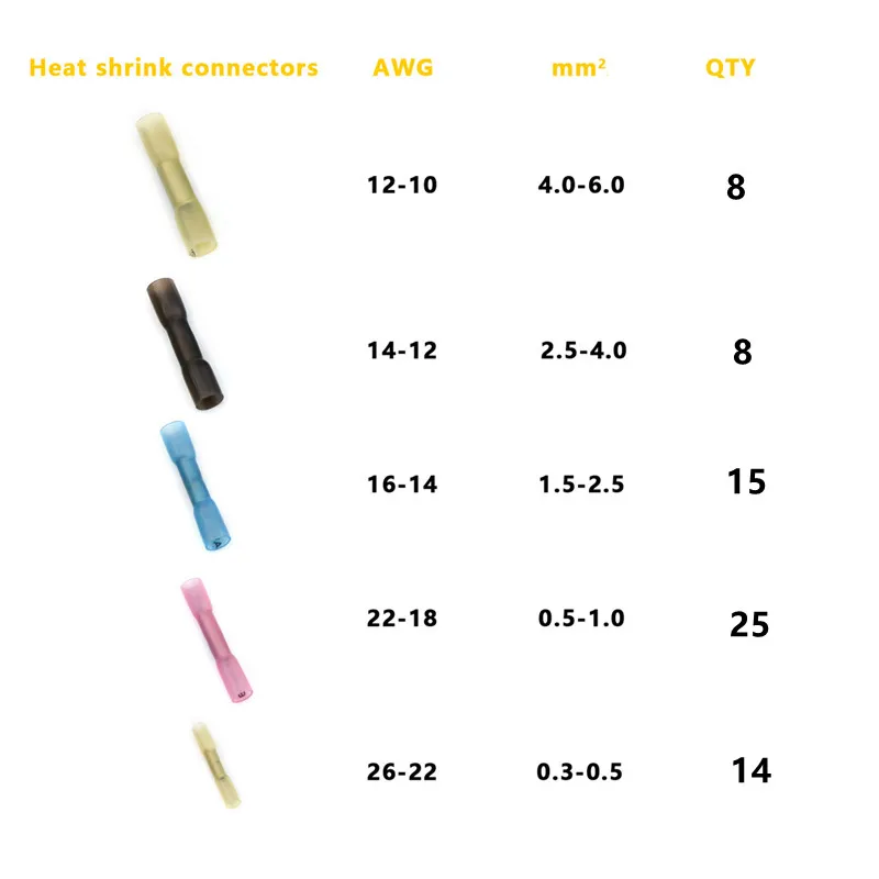 70Pcs Waterproof Heat Shrink Butt Termianl Insulated Wire Cable Splices Connectors Seal Crimping Connector For Marine automotive