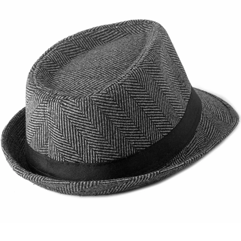 HT2751 Men Jazz Hat Retro Striped Fedoras Autumn Winter Hat for Men Male Gentleman Derby Trilby Hat Casual Black Band Fedora Hat