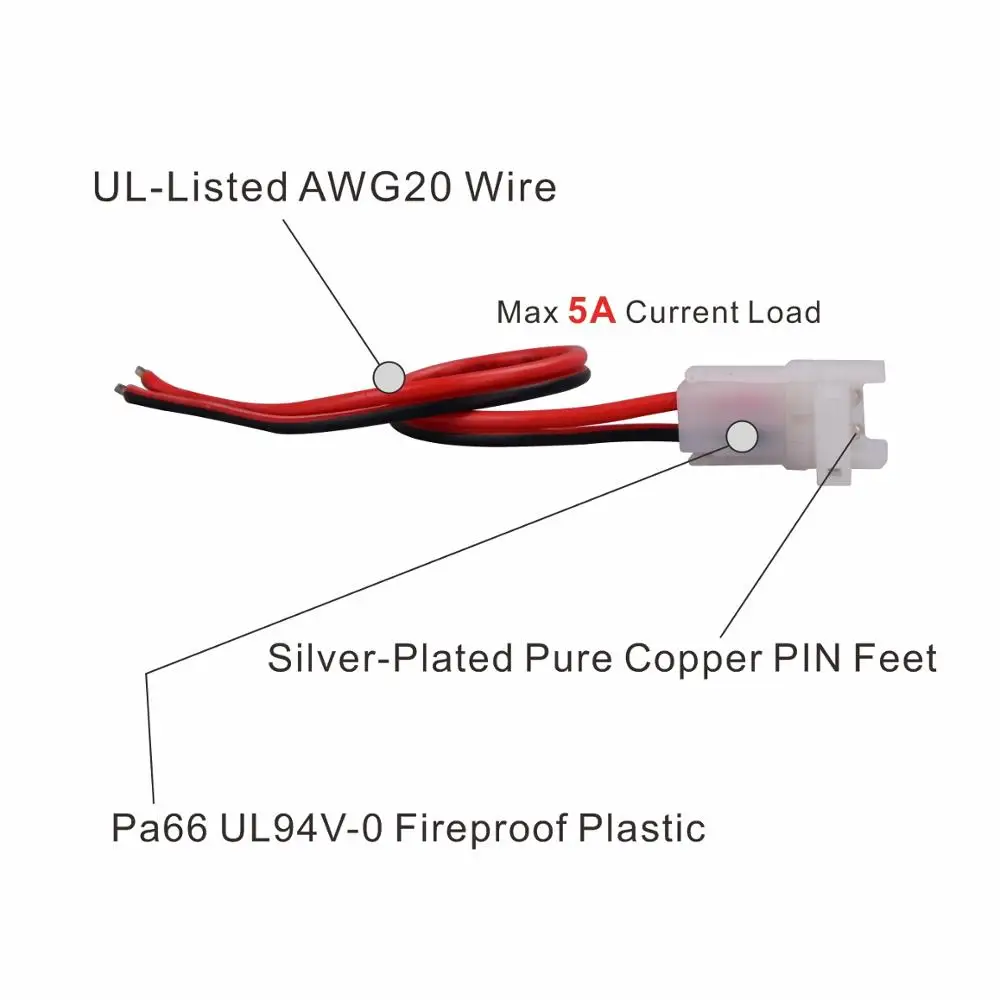 10pcs 8mm 2pin LED Strip Connector with Wire Stable Quick Connector for 2835 3528 5050 LED Lights Strip to Power Connector