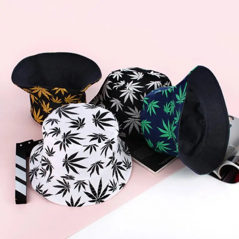 Maple Leaf Panama Bucket Hat Women Men Hip Hop Cap Couple Summer Cotton Fishing Hat Sun Flat Top Fisherman Hats Caps Boonie Gift