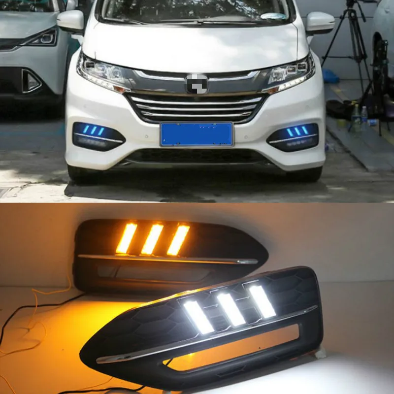 Car LED DRL Daytime Running Light For Honda Odyssey 2018 White Daytime light Yellow Turn Signal Light Blue Lamp