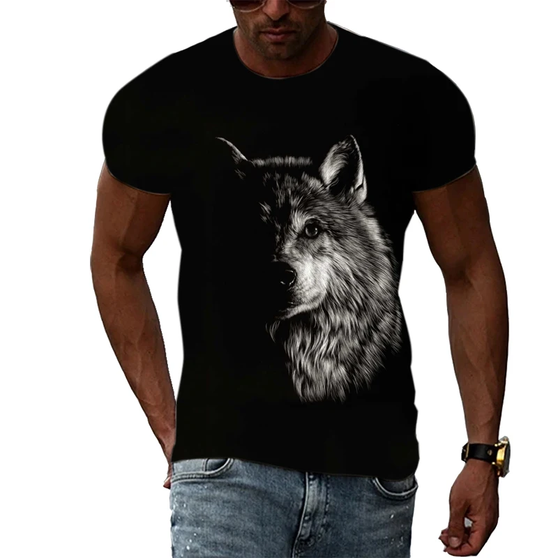 Summer Men Cool Animal Wolf graphic t shirts Casual Fashion Personality Print short sleeve t-shirts Hip Hop Harajuku T-shirt Top