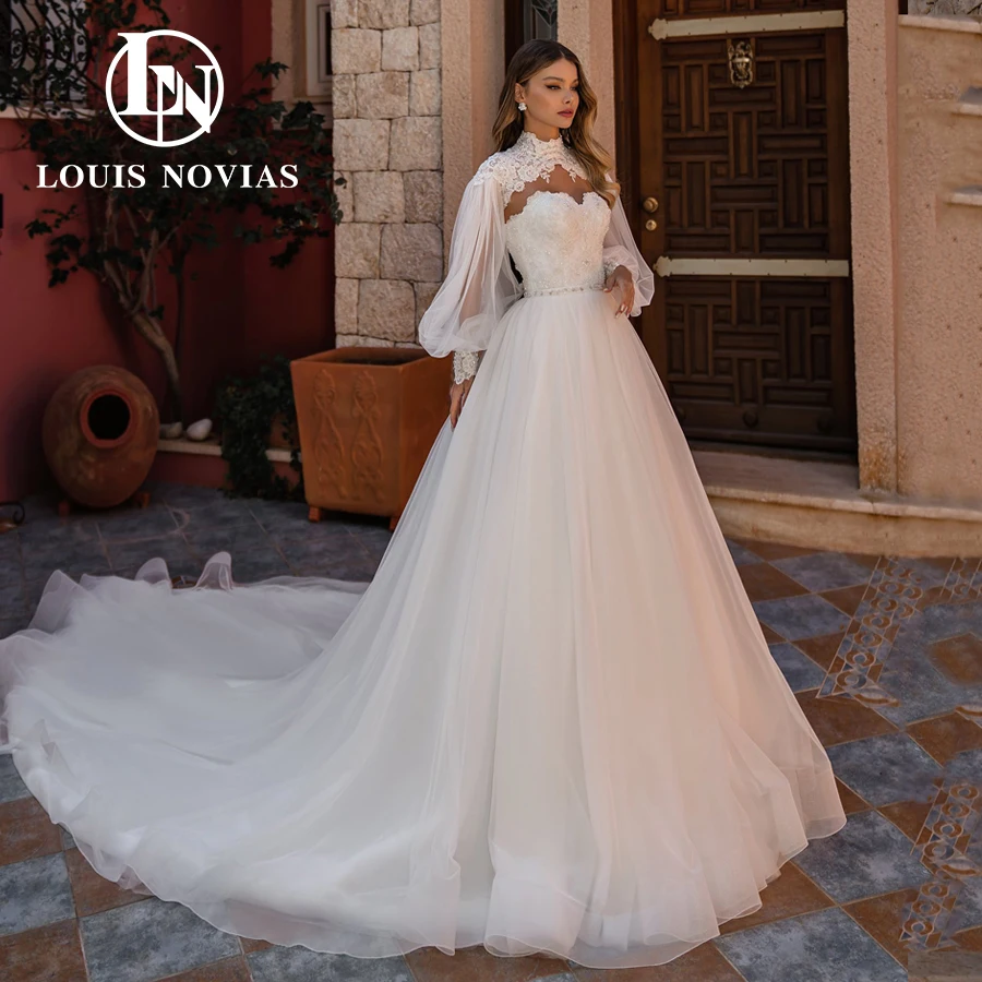 LOUIS NOVIAS A-Line Wedding Dress Elegant Removable Bolero With Puff Sleeve Bride Skirt Embroidery Bridal Gown Vestidos De Novia