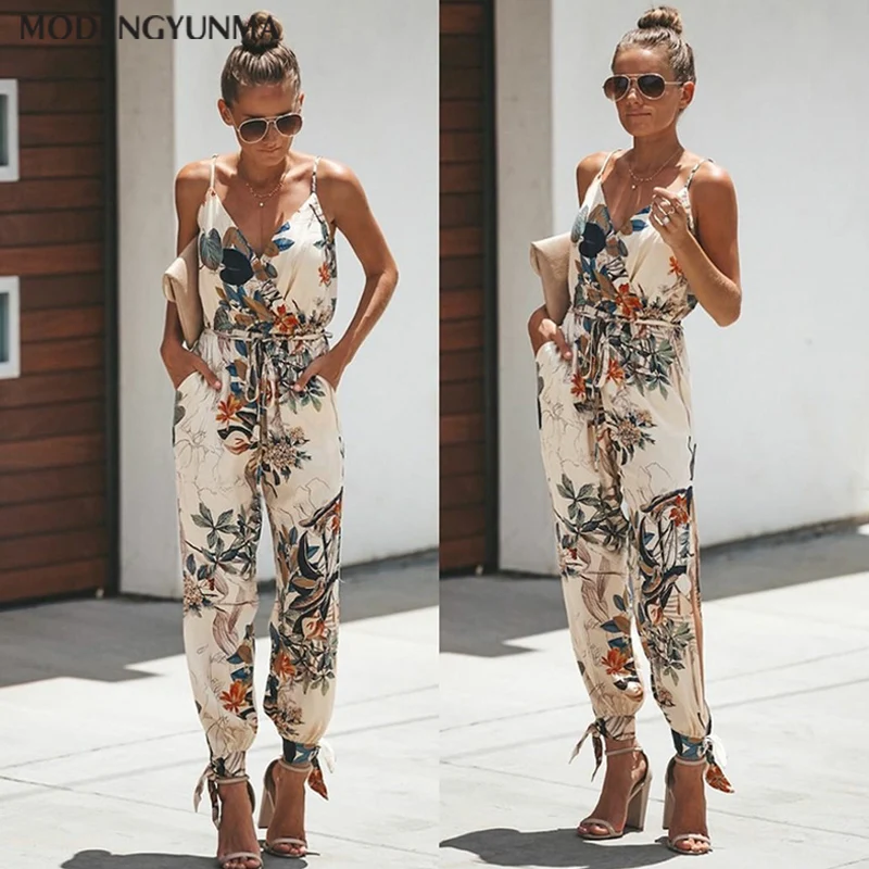 New Fashion V Neck Bodysuits Women with Belt Body Femme Bohemian Style Floral Playsuit Overalls Print Maternity Clothing Sets