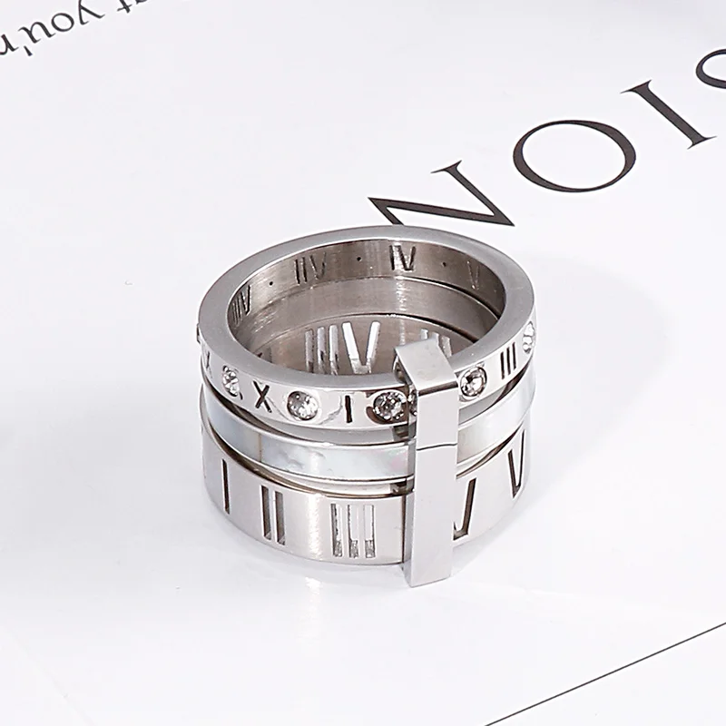 Kalen Rhinestone Rings For Women Stainless Steel  Femme Roman Numerals Finger Anillos Wedding Engagement Bands Fashion Jewelry