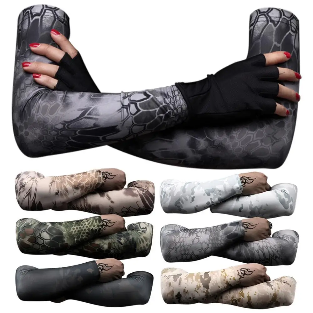 NEW Fashion 1 Pair Outdoor Sports Camouflage Anti-UV Elastic Cooling Compression Lycra Arm Sleeves For Man Woman Arm Protector