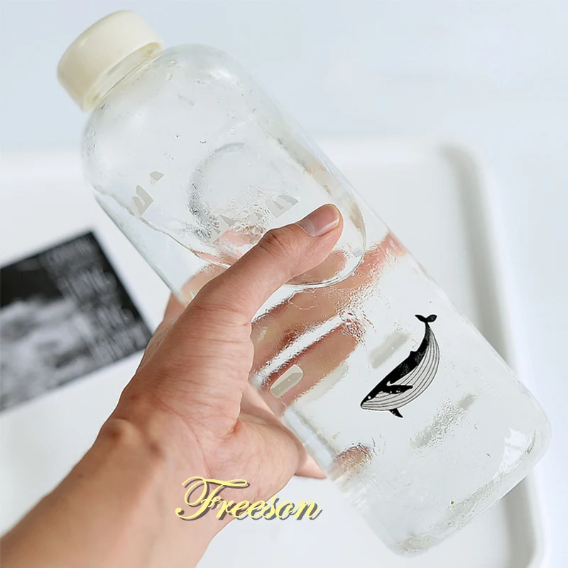 High-Quality 1000ml Ocean Series Seal Whale Seal Glass Water Bottle with Sleeve Creative Sport Bottles Camping Bottle Tour Cup