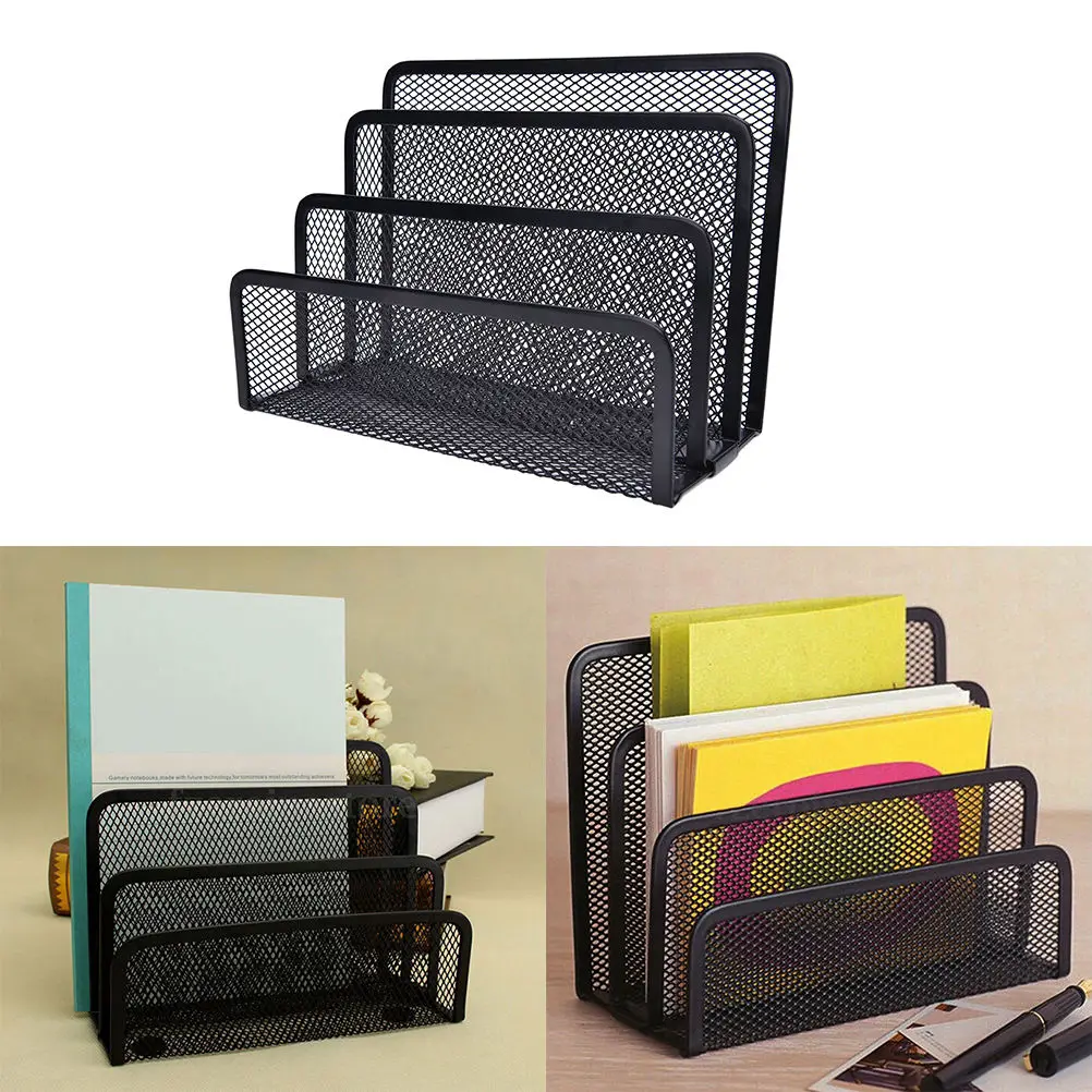 

Black Metal Mesh Desk Organizer Desktop Letter Sorter Mail Tray File Organiser Office Home Bookends Book Holder Business