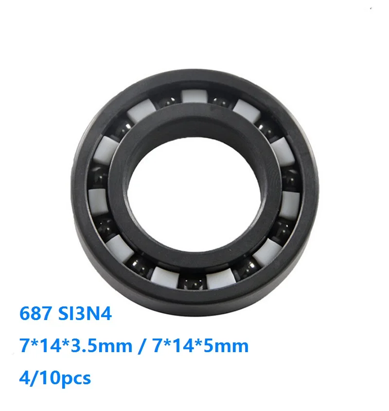 4/10pcs 687  7×14×3.5mm /7×14×5mm Full SI3N4 ceramic bearing Full Ceramic bearings silicon ceramic deep groove ball bearing