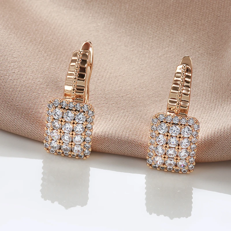 Kinel New 585 Rose Gold Earrings Ring Sets for Women Classic Natural Zircon Earrings Ring Fashion Bridal Wedding Jewelry Set