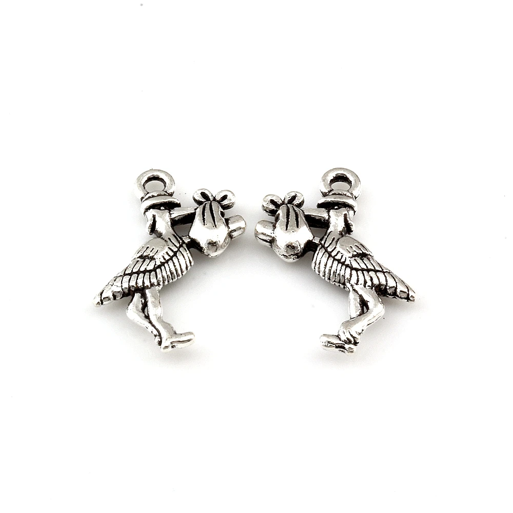 50Pcs Stork New Baby Pregnant Expecting Charm Pendants For Jewelry Making DIY Accessories 17x23mm