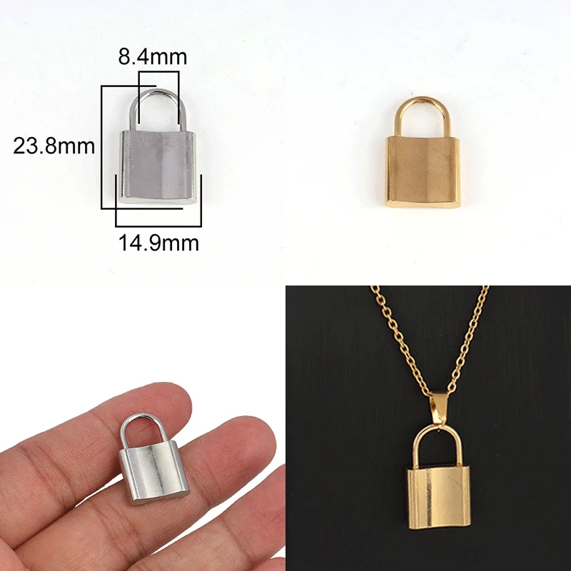 5pcs Stainless Steel Charms PadLock Charms Pendant Silver Gold Color Lock Pendants Making For DIY Jewelry Handmade Accessories