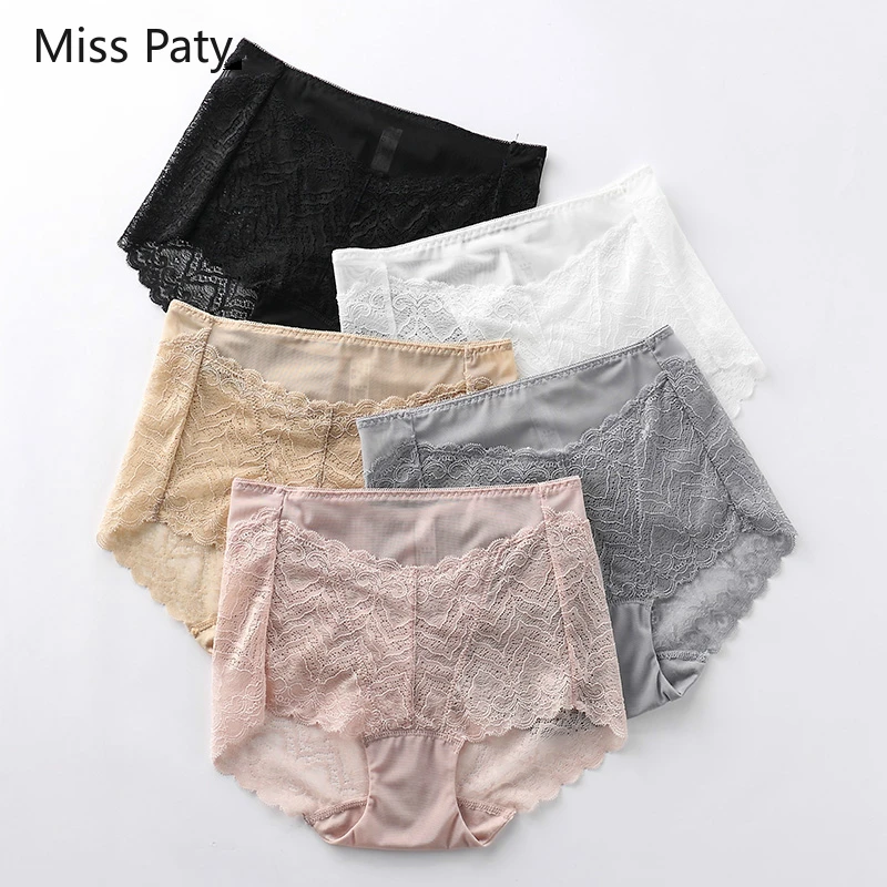 

5pcs/lot sexy silk lace women's cotton seamless transparent panties high waist tummy control underpants lot women xxxl