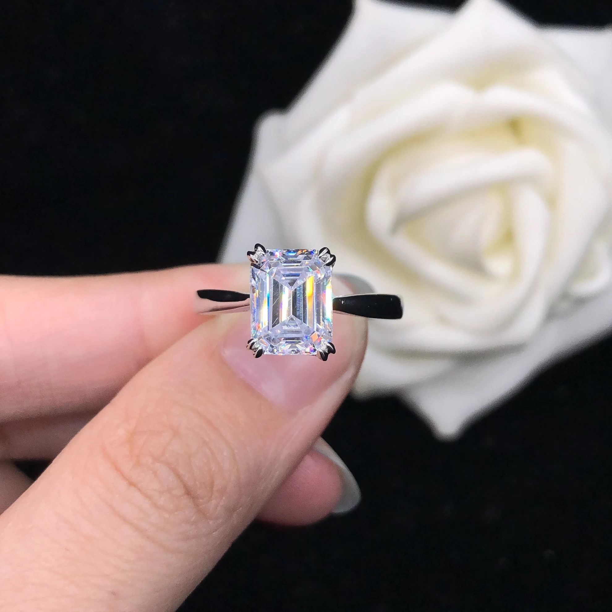 

Florid Promise Ring 2Ct Emerald Cut Diamond Engagement Ring for Women Wedding Jewelry Solid Platinum 950 Ring R134