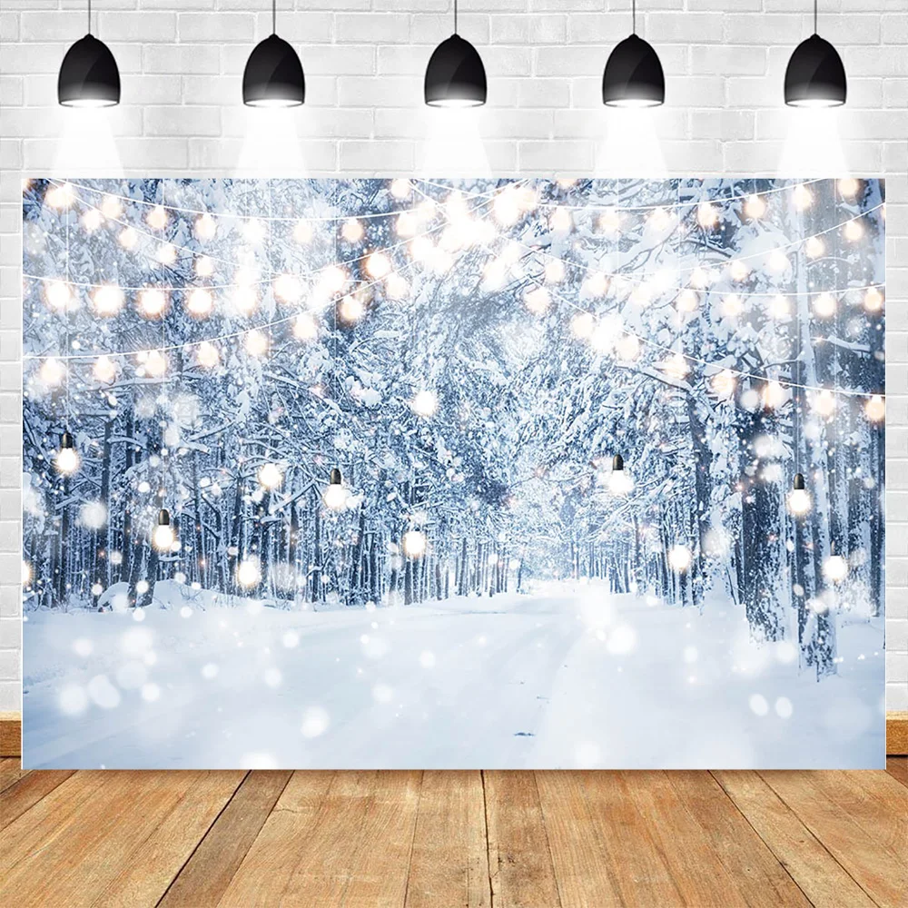 MOCSICKA Bokeh Winter Snow Photo Background for Photo Studio White Snow Scene Forest Weaving Light Photography Background Props