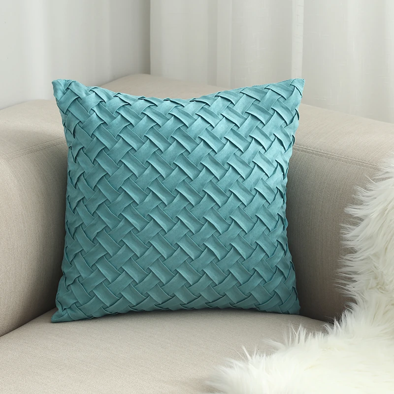 Blue Cushion Cover Soft Faux Suede Home Decorative Navy Pillow Cover Woven Pattern Green  45x45cm/30x50cm