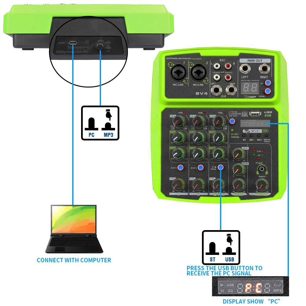 بطاقة صوت USB مباشرة مع 16 DSP/بلوتوث/MP3 6-قناة المؤثرات الرقمية الصوت خلاط المنزل المرحلة في الهواء الطلق الصوت خلاط