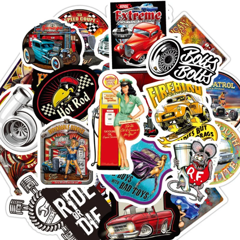 10/30/50 PCS Retro Beauty Classic Car Motorcycle Waterproof Trolley Case Sticker Toy Wholesale