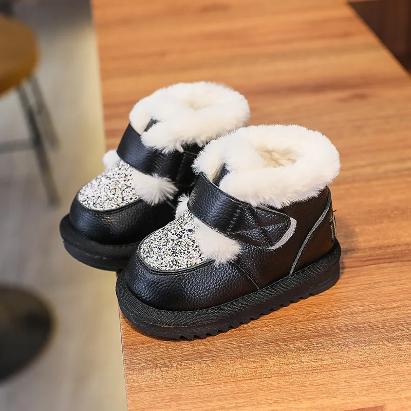 

Bling Fashion Boots Plush Thickened Warm Shoes Children's Fur Shoes First Walkers Toddler Shoes Girls Boys Baby Snow Boots