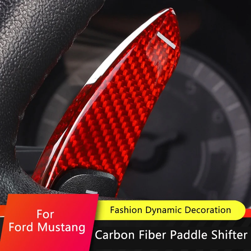 

QHCP 1Pair Dry Carbon Fiber Car Modified Steering Wheel Shift Paddles Shifter Decoration Stickers Fit For Ford Mustang 2015-2022