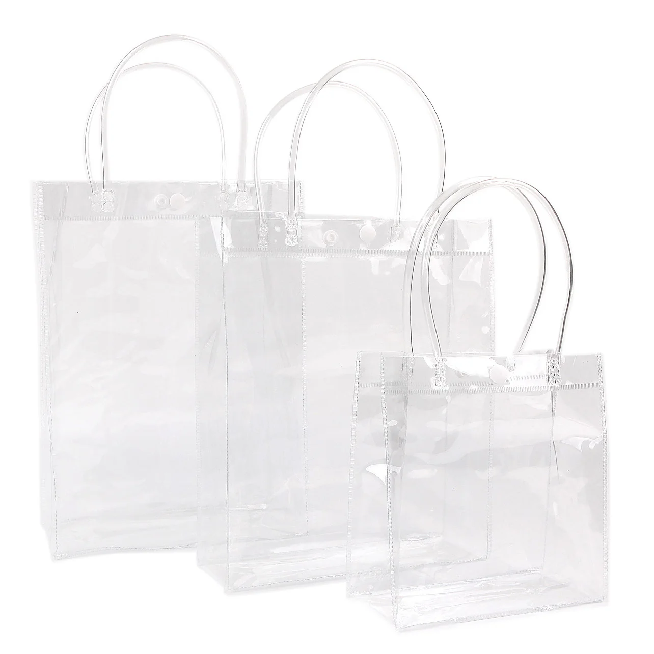 Multisize Transparent Soft PVC  Tote Bags Handbag Shopping Packaging Bags with Hand Loop Clear Plastic Handbag Cosmetic Bag