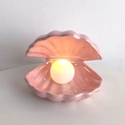 Delicado sonho pérola cerâmica concha decoração noite luz sereia lâmpada de mesa armazenamento jóias para meninas presente aniversário