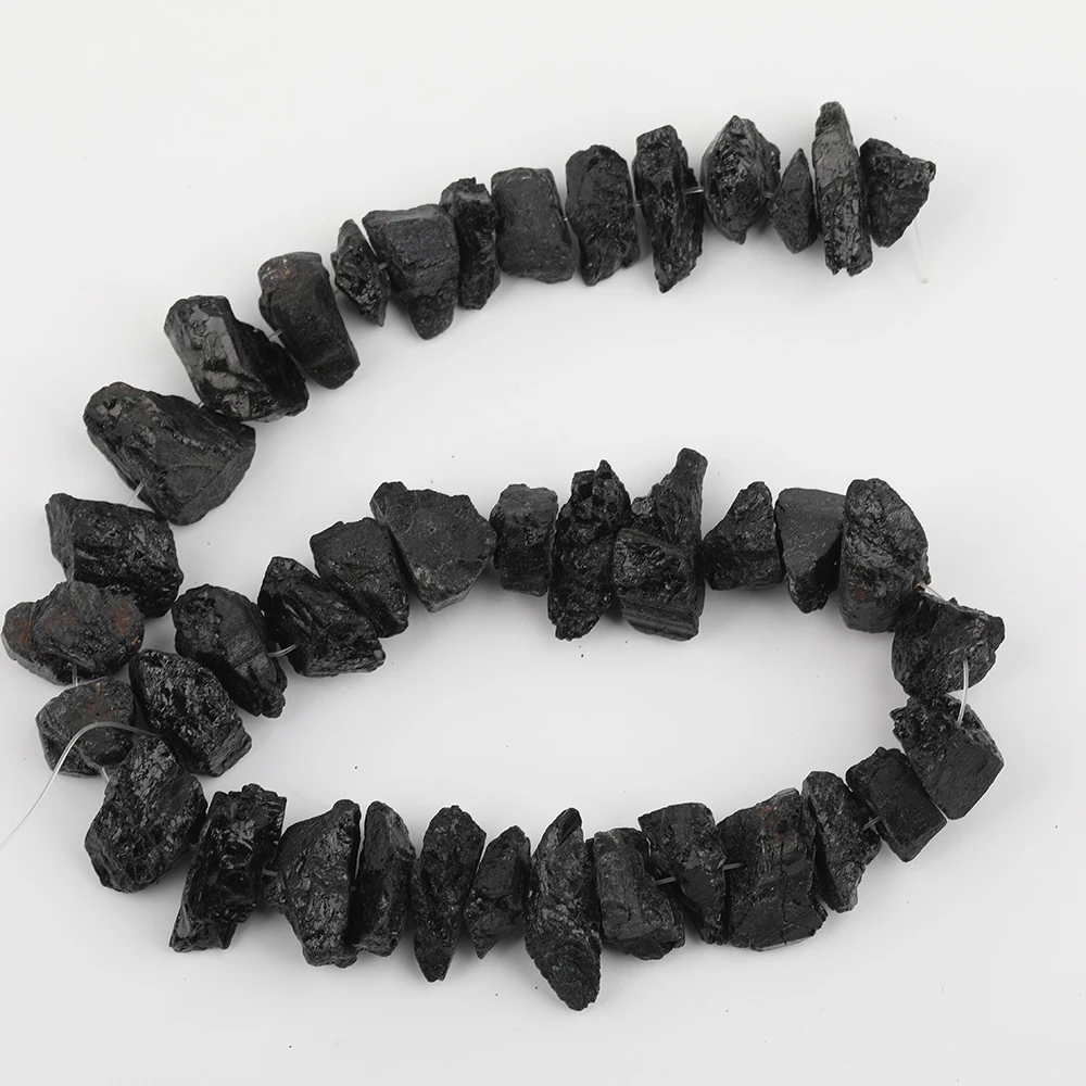 15.5\'\'/Strand,Natural Black Tourmaline Gemstone Drilled Irregular Nugget Loose Beads,Cut Chunky Stone Spacer Bracelet Making