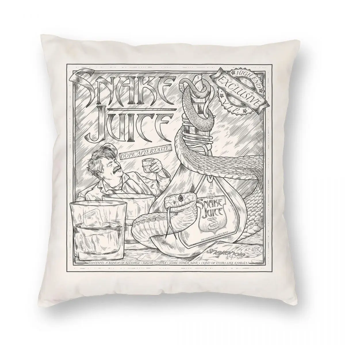 

Snake Juice Square Pillowcase Polyester Linen Velvet Creative Zip Decor Home Cushion Cover