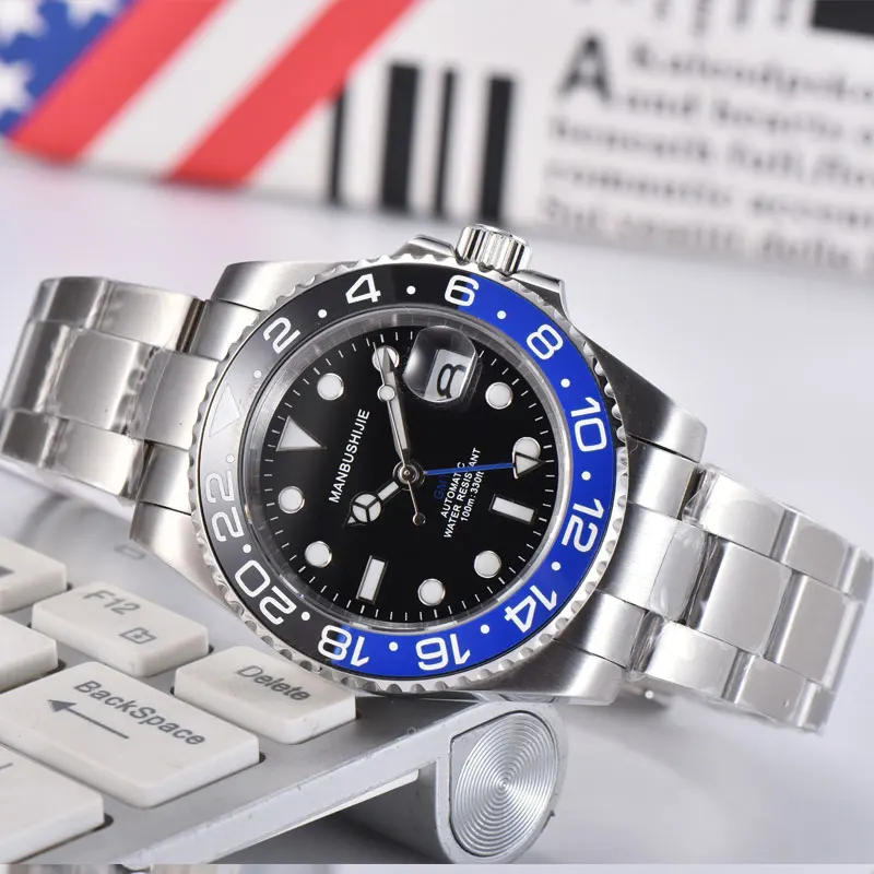 GMT mens watch40mm BLACK and BLUE Rotatable bezel autoimatic Waterproof Mechanical Swimming Luminous 316L Quality Wristwatch men