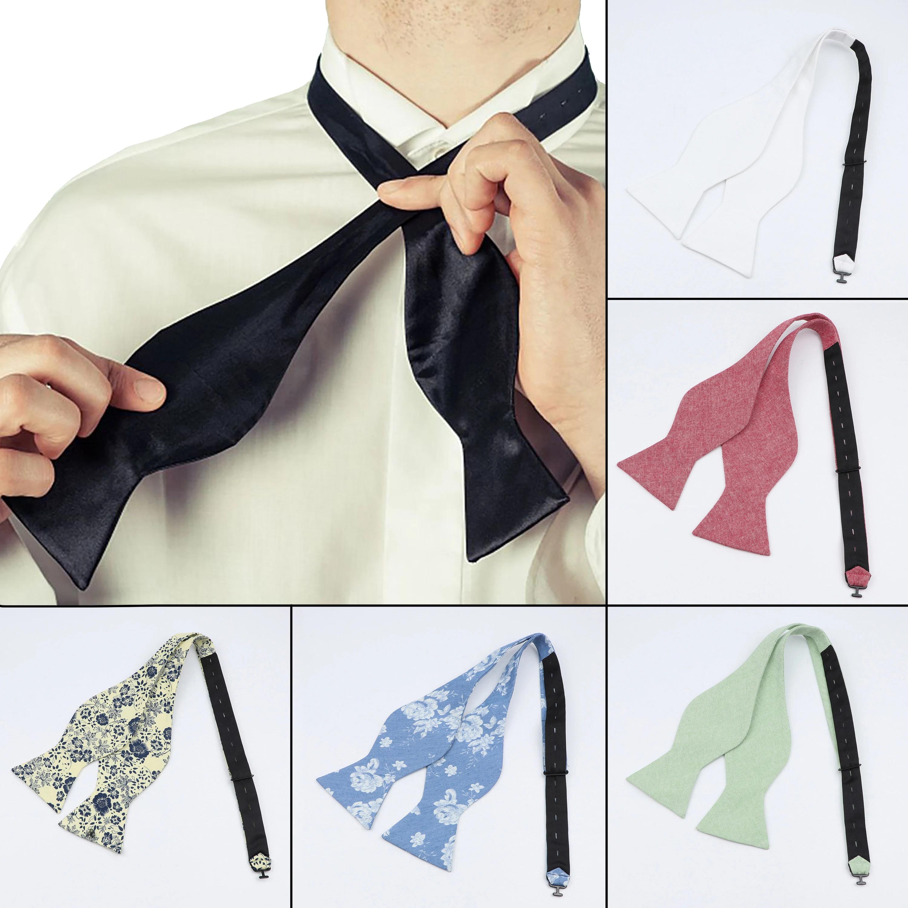 Adjustable Bowties Self Bow Tie Handmade Solid Color Floral Cotton Bowtie Men Classic Business Wedding Party Ties Bowknot Gift