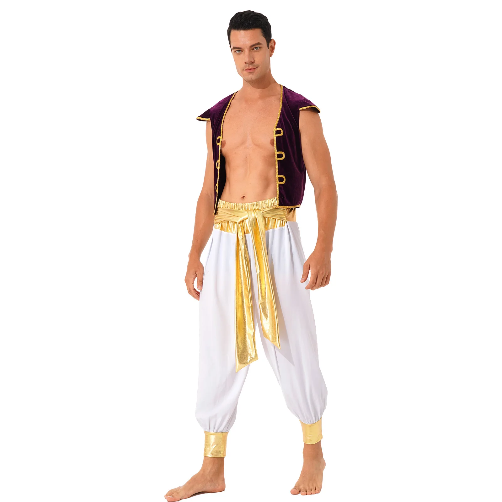 Adulto príncipe árabe traje dos homens persa árabe halloween role play colete e harem pant terno príncipe árabe cosplay carnaval roupas