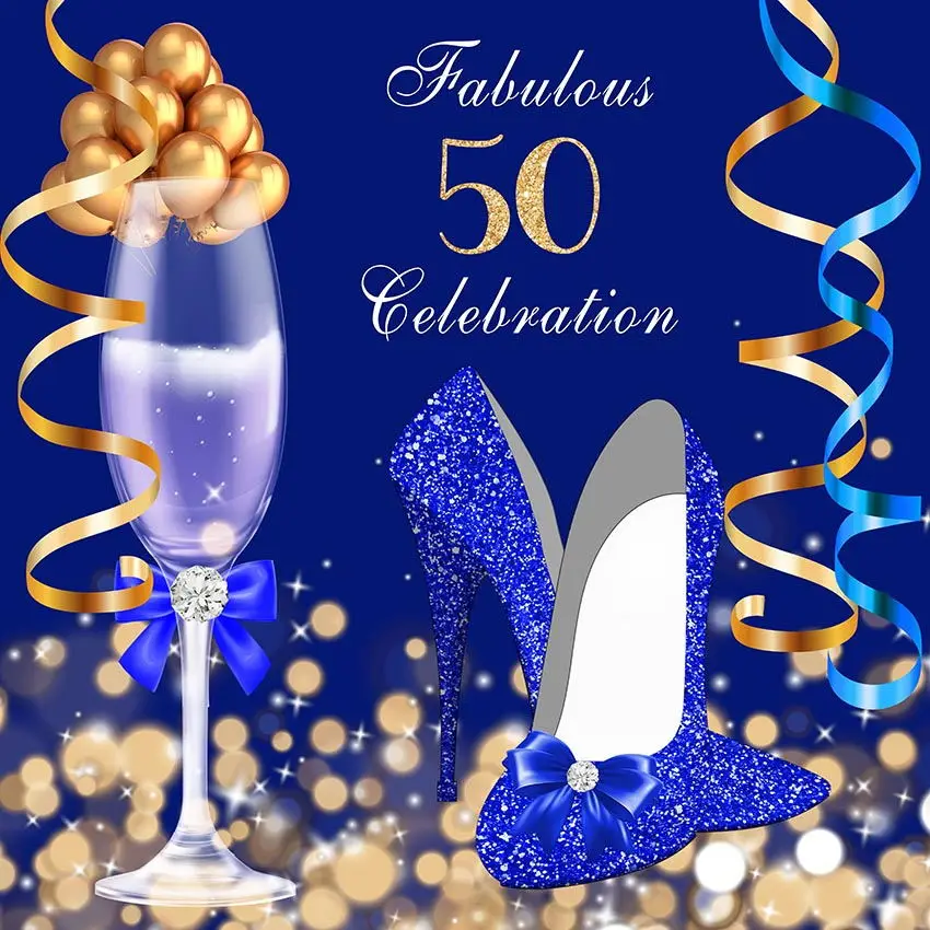 

8x8FT Fabulous Celebration Party Happy Birthday Royal Blue Bokeh Starry Custom Backgrounds Photo Backdrops Vinyl 240cm X 240cm