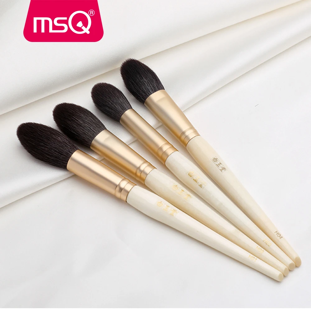 MSQ 2PCS Makeup Brushes Set Goat Hair Highlight Blusher Powder Large Make up Brush Kits Gold ferrule Natural Wood Handle