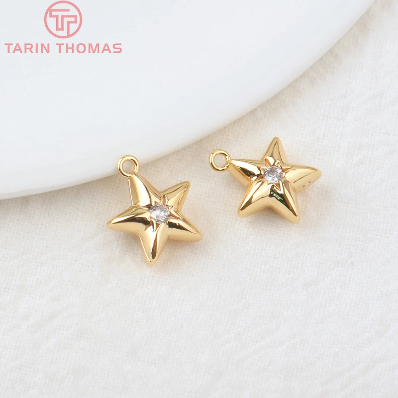 (203)4PCS 10x15MM 24K Gold Color Plated Brass with Zircon Star Charms Pendants High Quality Jewelry Findings Earrings Accessorie