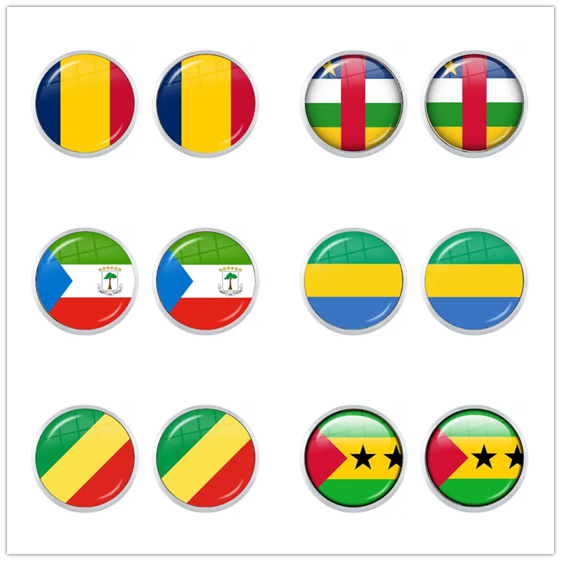 Chad,Central African,Equatorial Guinea,Gabonese,Congo,Sao Tome And Principe National Flag Glass Cabochon Eearrings For Women