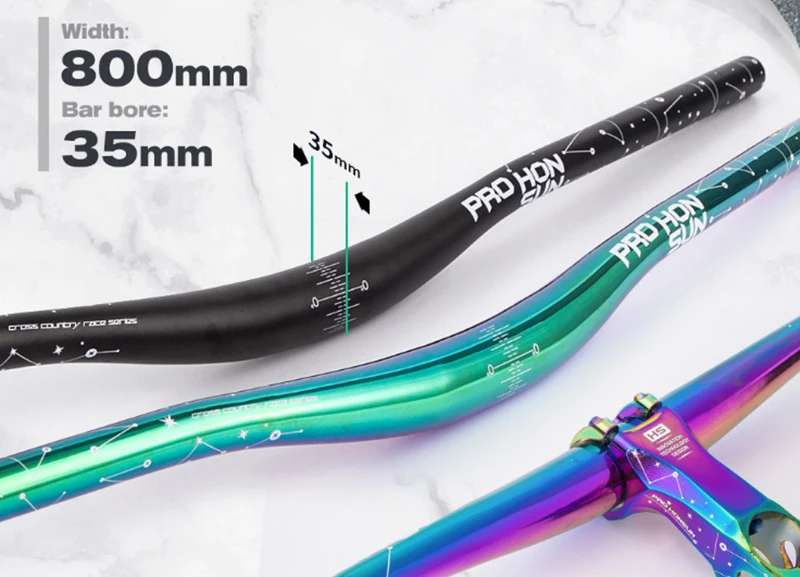 PROHONSUN Mountain Handlebar for MTB Bike, AM Alloy, CNC, Rainbow, Black, Lightweight, Oil Slick Handle Bar, 35mm