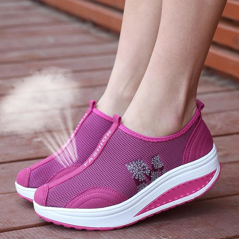 Zapatos tonificantes para mujer, zapatos oscilantes de malla transpirable, zapatos mecedores sin cordones, zapatillas deportivas de calcetín, tacones altos negros, zapatos deportivos para mujer