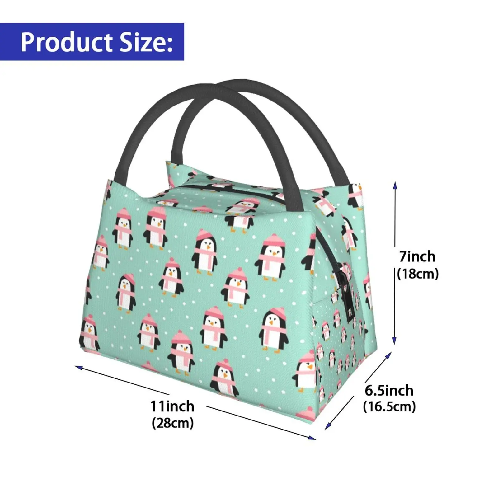 Portable Insulation Bag Cute Winter Penguins-Pink Hats Penguins Winter Snow Blue Little Arrow Cute