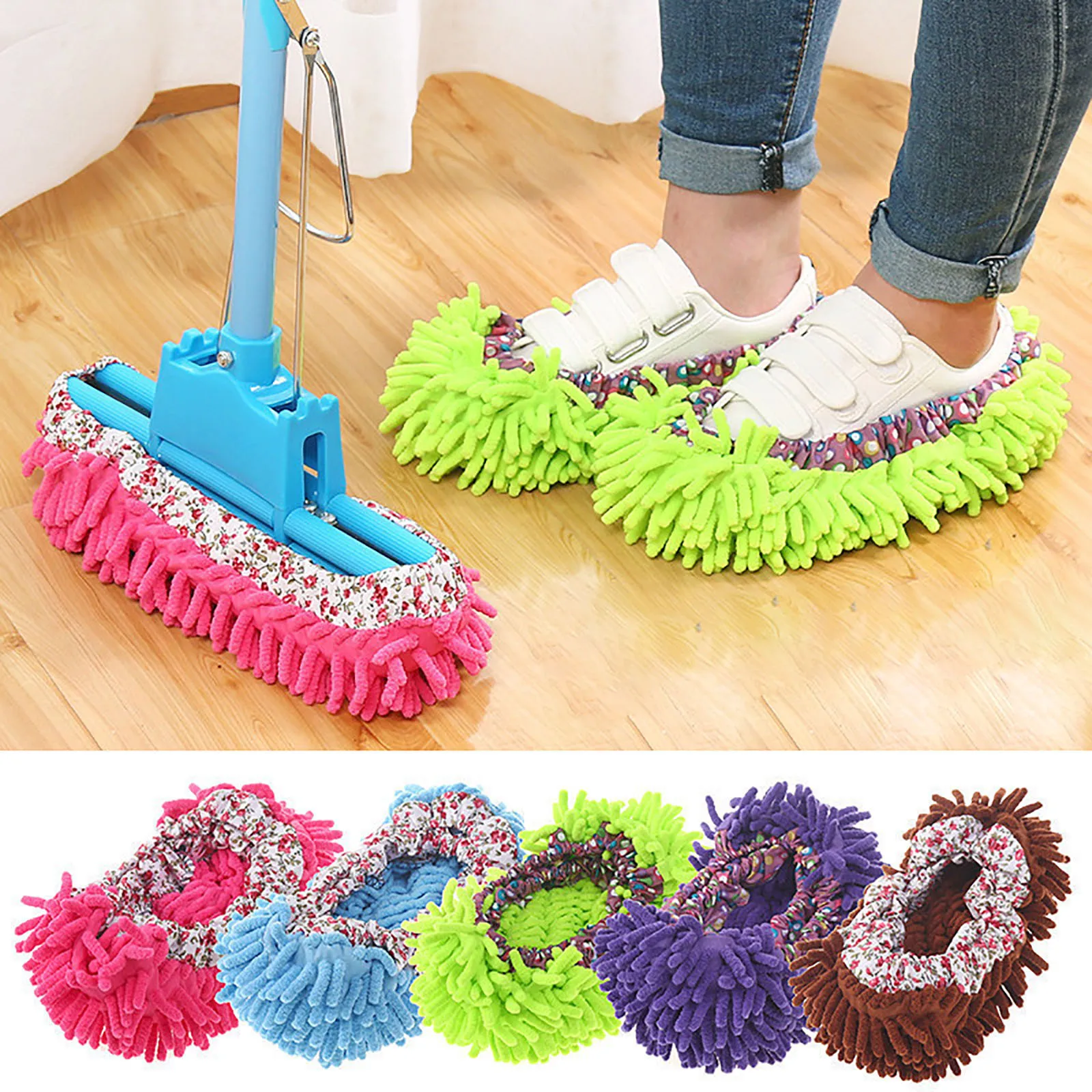 Vacuum Cleaners Mop Slippers Slip-on Shoe Covers Cleaning Shoes Reusable Microfiber Foot Socks Floor Cleaning Tools Dust Slipper