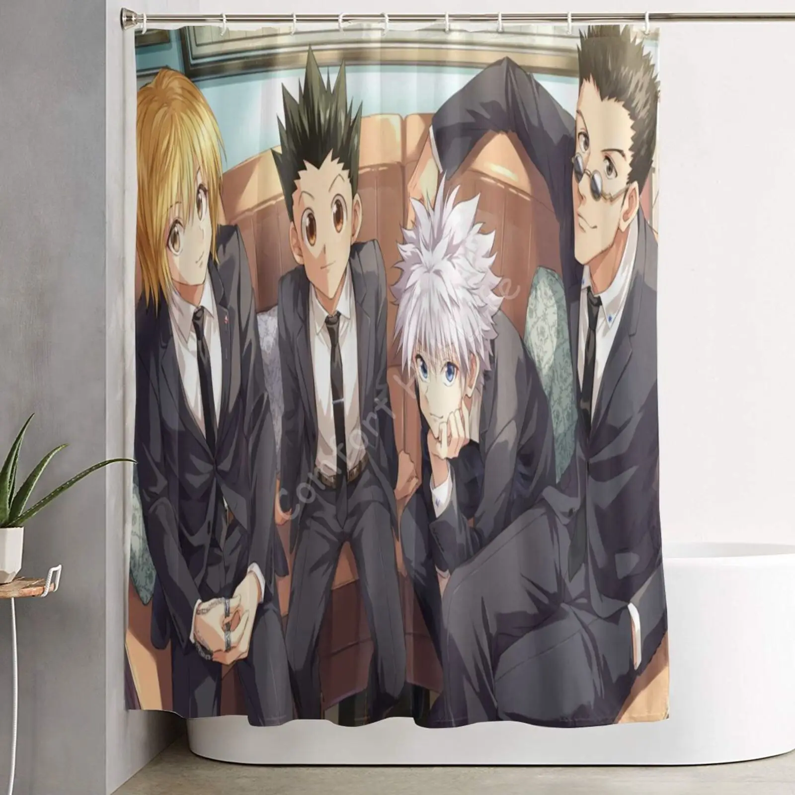 Hunter X Hunter Bathroom Curtain Classic Japanese Anime Fabric Shower Curtain Sets with 12 Hooks Waterproof Bathroom Decor