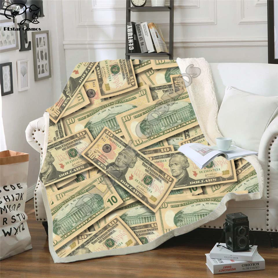 Cool dollars money 3D printed Sherpa blanket sofa sofa quilt cover travel bedding export velvet plush throwing wool blanket 003