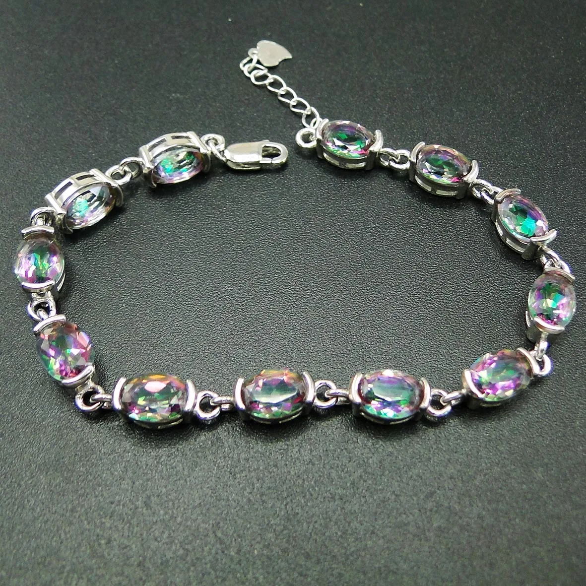 100% 925 Sterling Silver Rainbow Mystic Topaz Women Bracelet for Engagement Wedding gift Jewelry