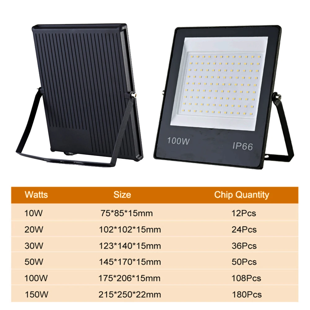 220V LED Flood Light 10W 20W 30W 50W 100W 150W Ultra-thin Floodlight Wall Spotlights IP66 Waterproof Outdoor Lighting Flood Lamp