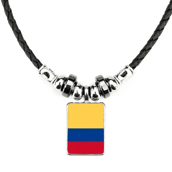 Colombia National Flag South America Country Necklace Handmade Leather Rope Pendant