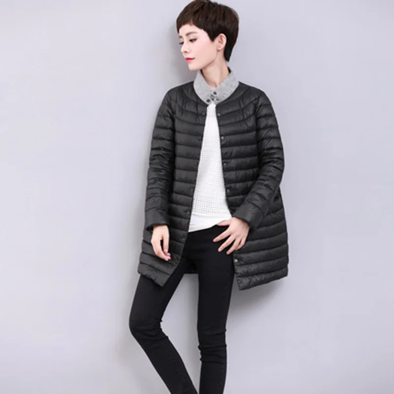 

2021 Women Down Jacket Ultra Light White Duck Down Long Coat Thin Inner Bottoming Garment Slim Autumn New Arrival