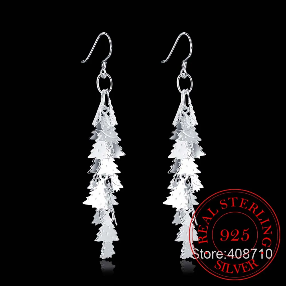 Chirstmas Tree 925 Sterling Silver Drop Earrings Women Hollow Out Tree Pattern Earring Moda Mujer Jewelry 2023 Pendientes