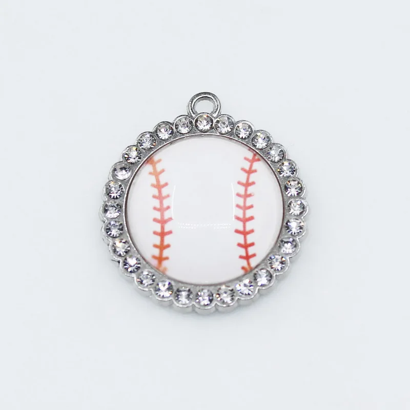 

Baseball Sports Round Crystal Dangle Hanging Charms 12pcs/Lot DIY Bracelet Pendant Necklace Jewelry Accessory