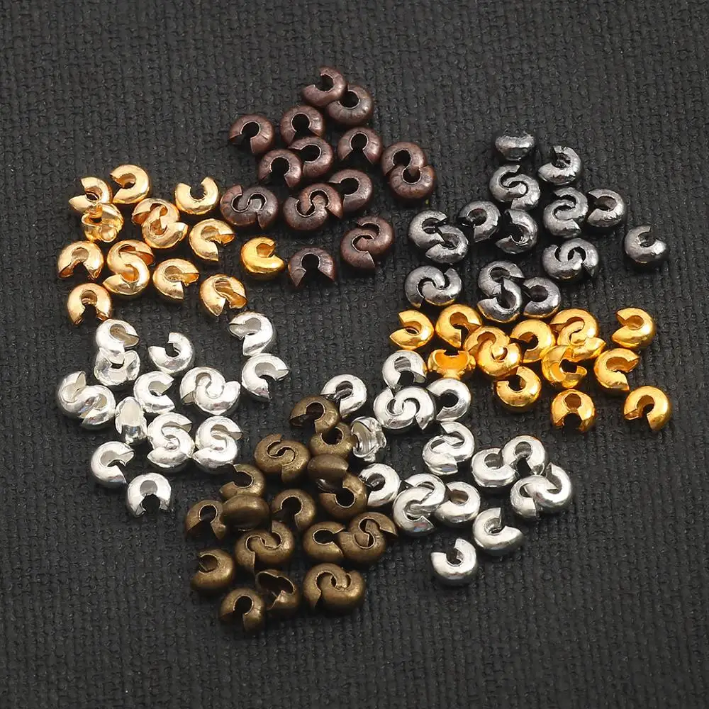 Wholesale 100Pcs/lot 3/4/5mm Round Crimp End Beads Stopper Spacer Loose Beads For DIY Jewelry Making Bracelet Accessories