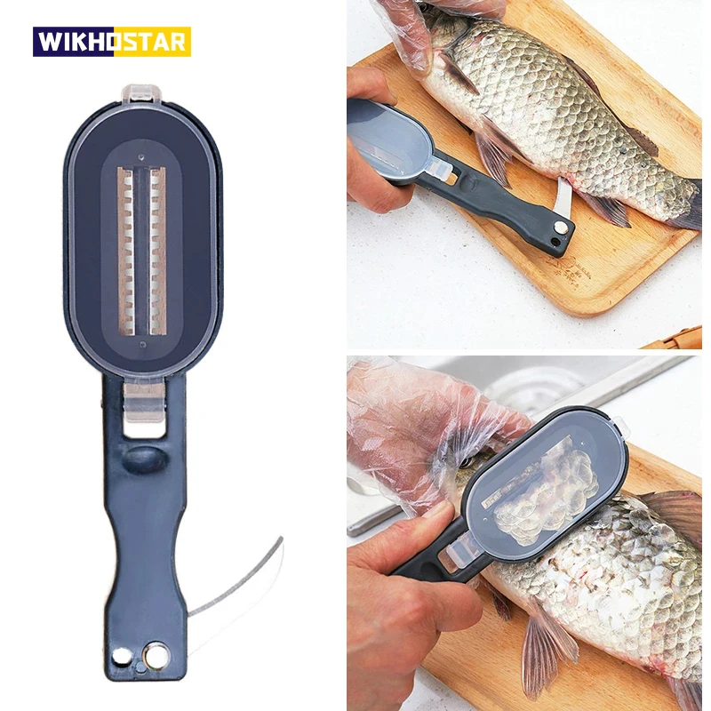 WIKHOSTAR Fish Skin Brush Fish Scale Scraper Fast Remove Fish Knife Cleaning Peeler Scaler Scraper Kitchen Seafood Tools